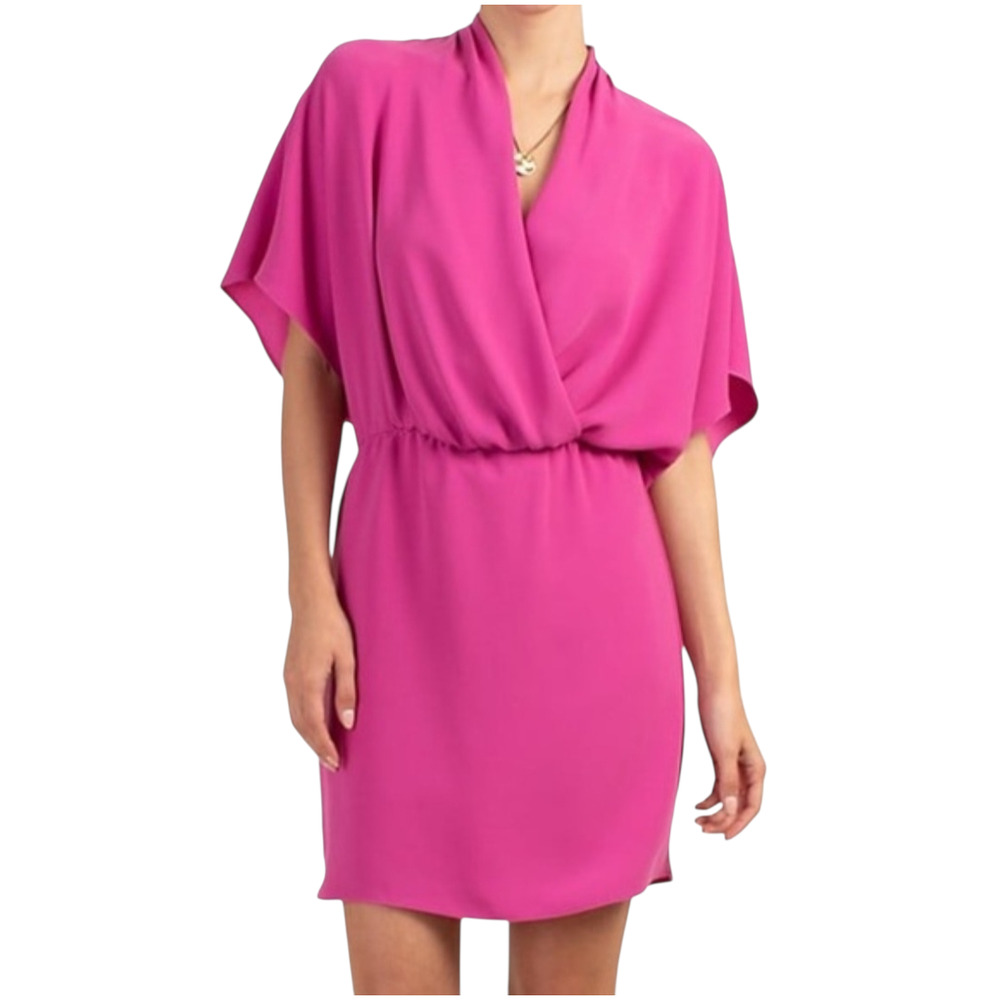 Trina Turk Concourse Blouson Dolman V Neck Surplice‎ Mini Dress Pink Medium
